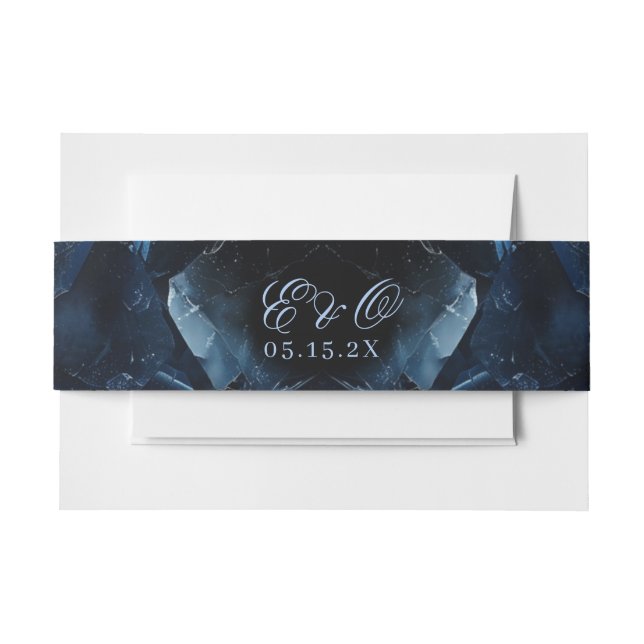 Dark Blue Boho Witch Crystals Black Wedding Einladungsbanderole (Vorderseite Beispiel)