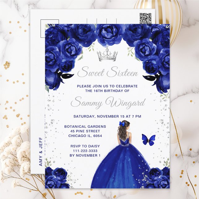 Dark Blue Brünett Hair Princess 16 . Geburtstag Postkarte (Von Creator hochgeladen)