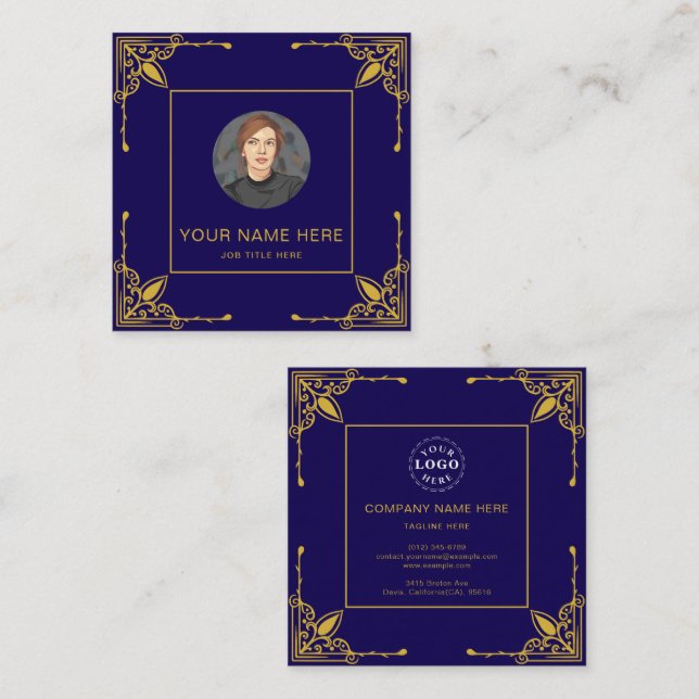 Dark Blue Calling Card mit Metallic Gold Telefonnummerkarte (Vorne/Hinten)