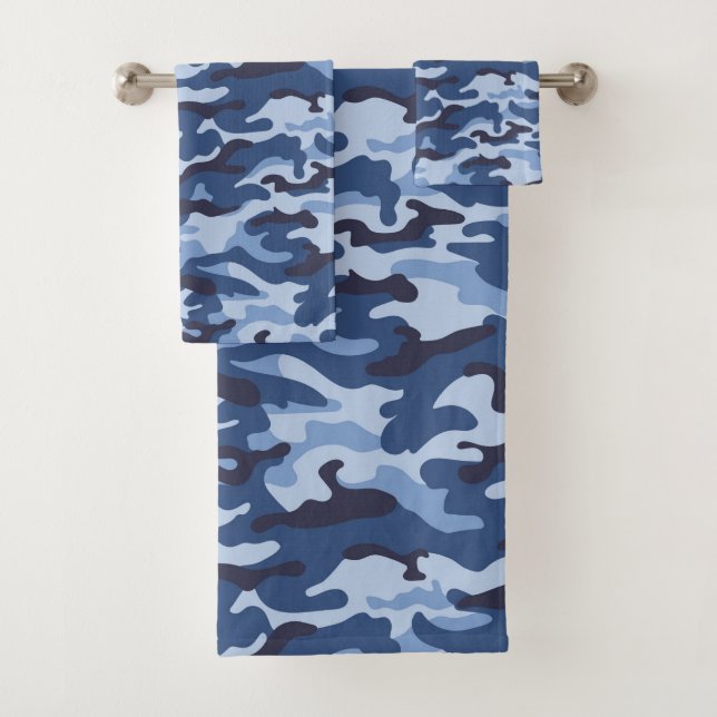 Dark Blue Camouflage Pattern Badhandtuch Set (Insitu)