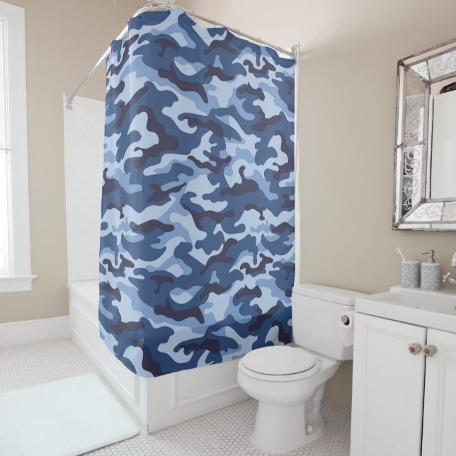 Dark Blue Camouflage Pattern Duschvorhang (Beispiel)