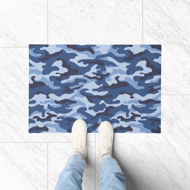 Dark Blue Camouflage Pattern Fußmatte (Indoor)