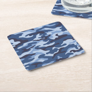 Dark Blue Camouflage Pattern Rechteckiger Pappuntersetzer
