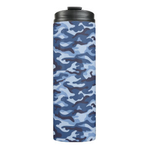 Dark Blue Camouflage Pattern Thermosbecher