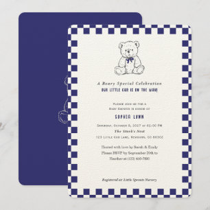 Dark Blue Checkerboard Unsere Kleine Cub Baby Dusc Einladung