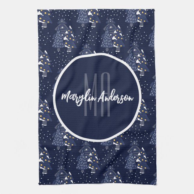 DARK BLUE CHRISTMAS WINTERWALDMONOGRAMM GESCHIRRTUCH (Vertikal)