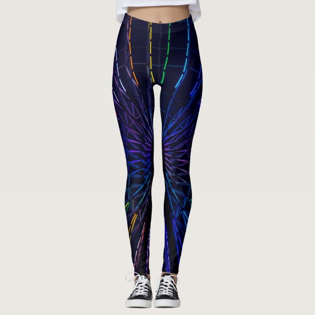 Dark Blue Colorful Fraktal Structure Leggings (Vorderseite)