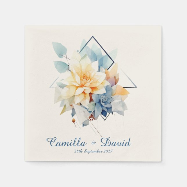 Dark Blue Cub-Flower: Personalized Wedding Napkins Serviette (Vorderseite)