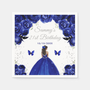 Dark Blue Dark Skin Princess Birthday Party Serviette