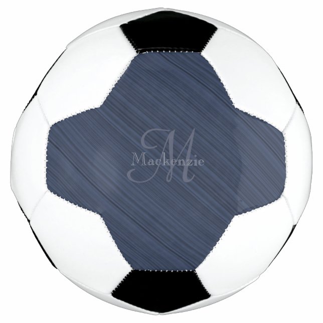 Dark Blue Diagonal Stripes Custom Monogram Name Fußball (Vorderseite)