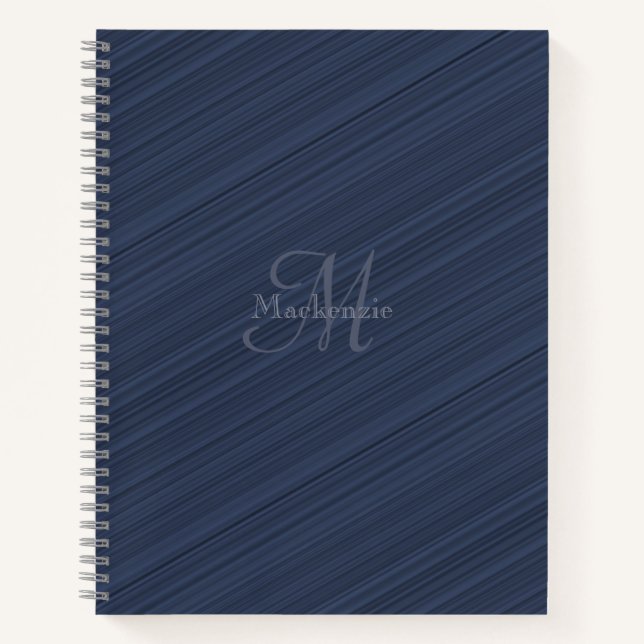 Dark Blue Diagonal Stripes Custom Monogram Name Notizbuch (Vorderseite)