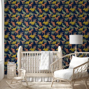 Dark Blue Dinosaur Baby Boy Kinderzimmer Peel & St Tapete