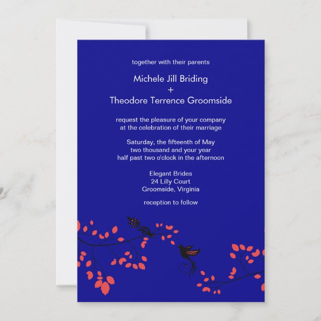 Dark Blue Elegant Spring Weddings Custom Einladung (Vorderseite)
