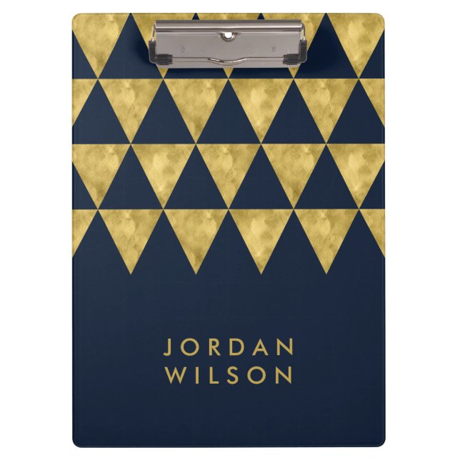 Dark Blue Elegante Chic und Imitats Gold Triangle Klemmbrett (Vorderseite)