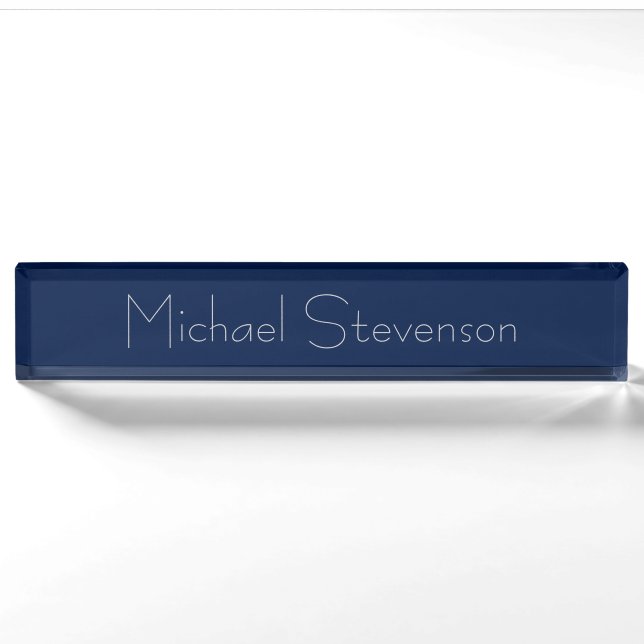 Dark Blue Elegante Moderne Business Namplate Namensplakette (Vorderseite)