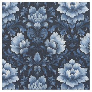 Dark Blue Floral Damask Stoff