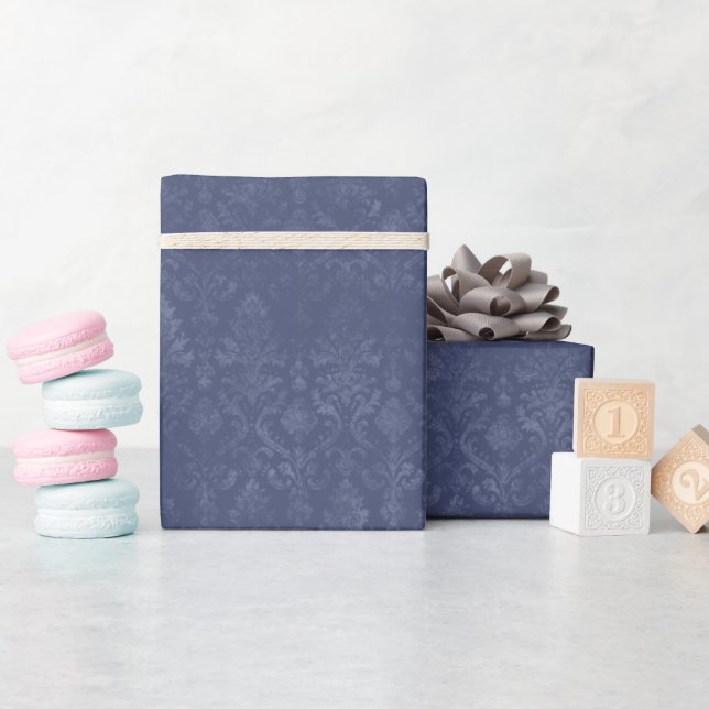 Dark Blue Floral Damask Wrapping Paper Rolle Geschenkpapier (Babyparty)