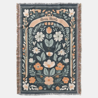Dark Blue Floral Folks Decke