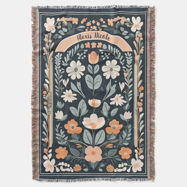 Dark Blue Floral Folks Decke (Vorderseite Vertikal)