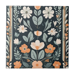 Dark Blue Floral Folks Fliese