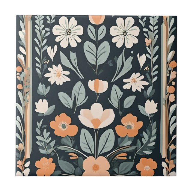 Dark Blue Floral Folks Fliese (Vorderseite)