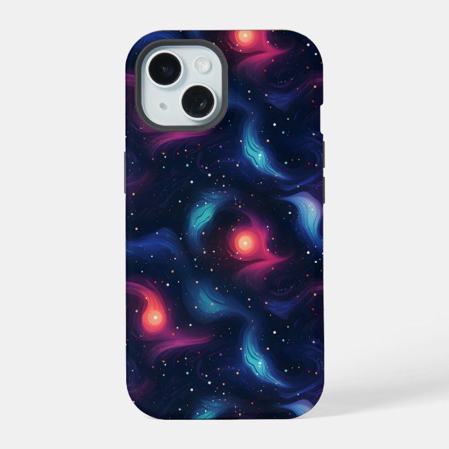 Dark Blue Galaxy Muster iPhone 15 Hülle (Rückseite)