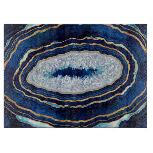 Dark Blue Geode und Gold Digital Art Schneidebrett