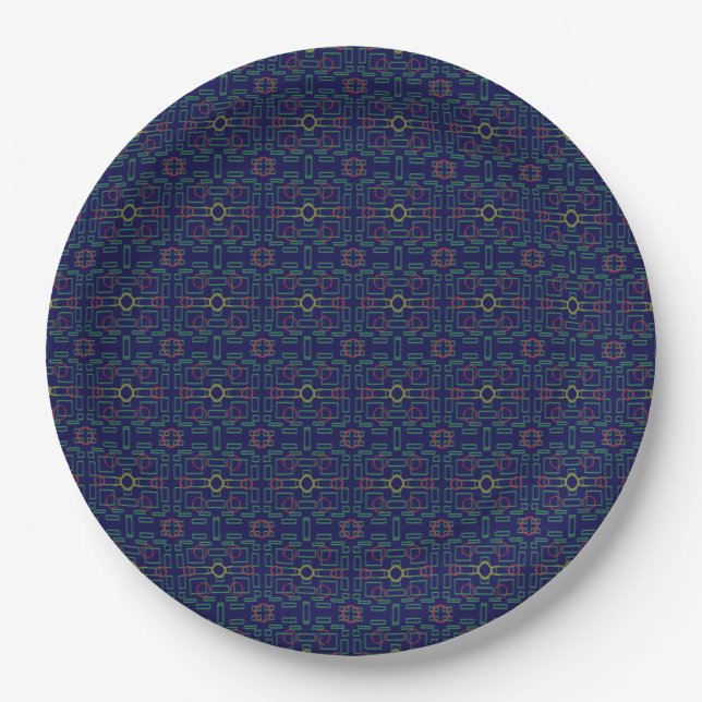 Dark Blue Geometric Paper Plate Pappteller (Vorderseite)
