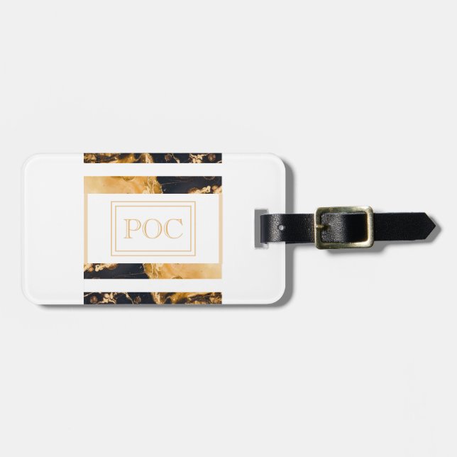 Dark Blue Gold Abstrakt Monogram Gepäckanhänger (Vorderseite horizontal)