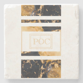 Dark Blue Gold Abstrakt Monogram Steinuntersetzer