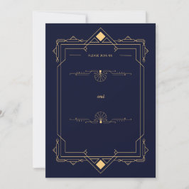 Dark Blue &Gold Art Deco Style Wedding Invitation Einladung