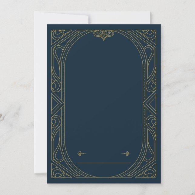 Dark Blue &Gold Art Deco Style Wedding Invitation Einladung (Vorderseite)