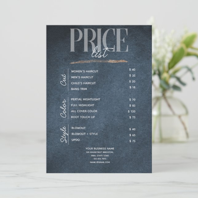 Dark Blue Gold Beauty Salon Rack Card Einladung (Stehend Vorderseite)