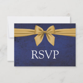 Dark Blue Gold Bow RSVP Karte