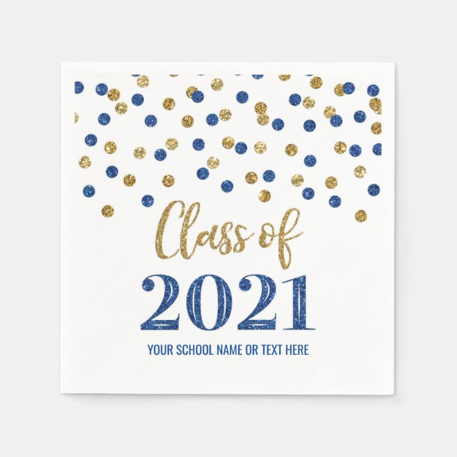 Dark Blue Gold Confetti Class of 2021 Abschluss Serviette (Vorderseite)