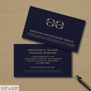 Dark Blue Gold Custom Logo Visitenkarte