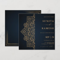 Dark Blue Gold Elegant Mandala Indian Wedding