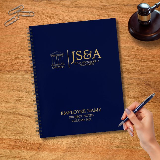 Dark Blue Gold Justice Columns Law Firm Notizbuch (Von Creator hochgeladen)