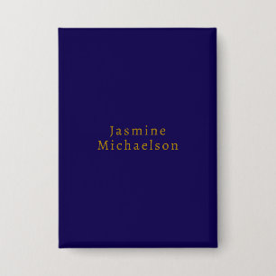 Dark Blue & Gold Niedlicher Minimalistischer Name Button