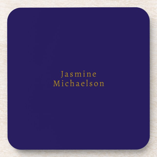Dark Blue & Gold Niedlicher Minimalistischer Name Getränkeuntersetzer (Vorderseite)