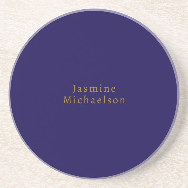 Dark Blue & Gold Niedlicher Minimalistischer Name Getränkeuntersetzer (Vorne)