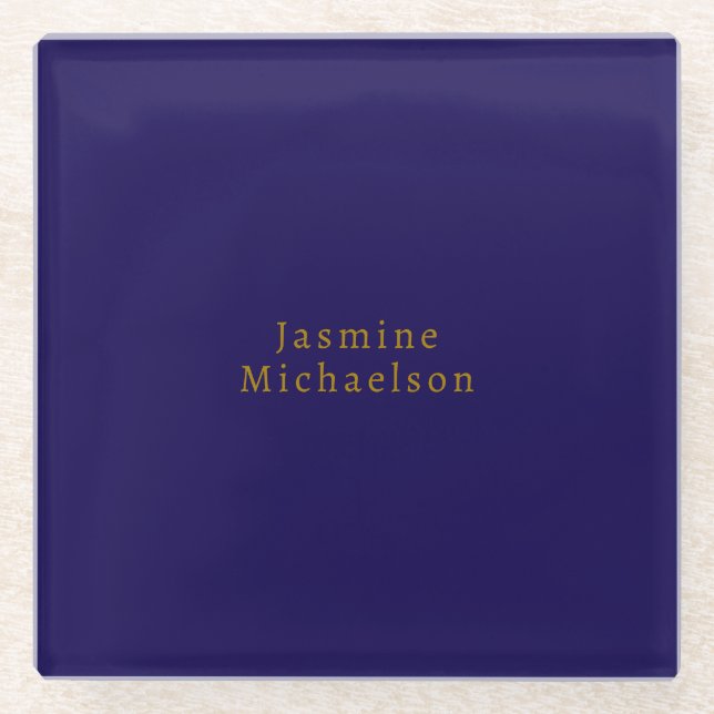 Dark Blue & Gold Niedlicher Minimalistischer Name Glasuntersetzer (Vorderseite)