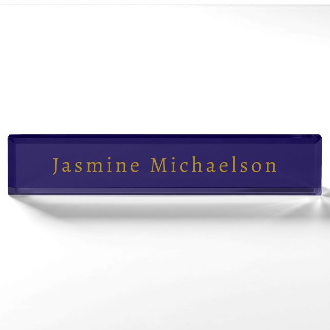 Dark Blue & Gold Niedlicher Minimalistischer Name Namensplakette (Vorderseite)