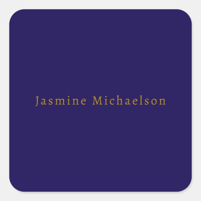 Dark Blue & Gold Niedlicher Minimalistischer Name Quadratischer Aufkleber (Vorderseite)