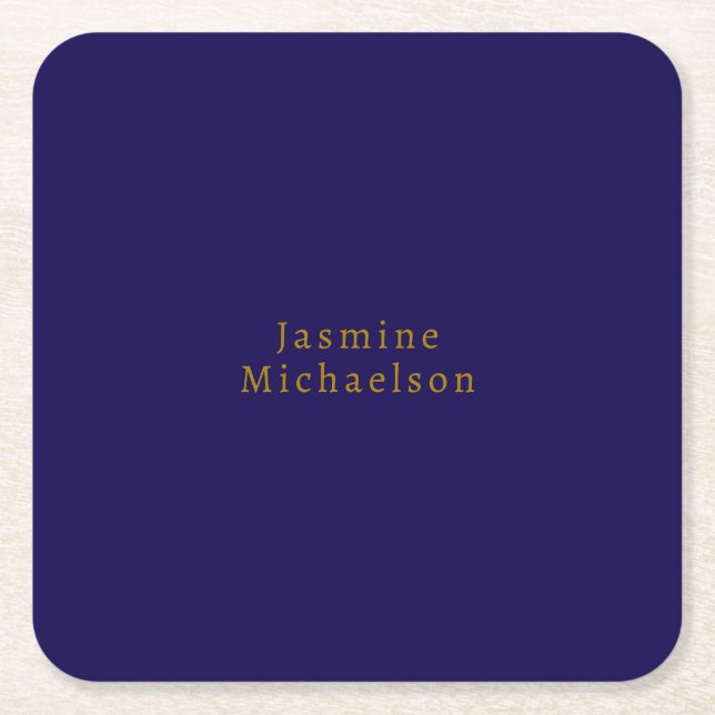 Dark Blue & Gold Niedlicher Minimalistischer Name Rechteckiger Pappuntersetzer (Vorderseite)