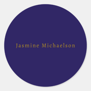Dark Blue & Gold Niedlicher Minimalistischer Name Runder Aufkleber