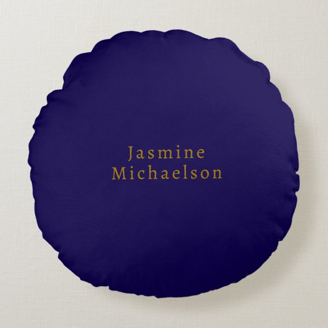 Dark Blue & Gold Niedlicher Minimalistischer Name Rundes Kissen (Vorderseite)