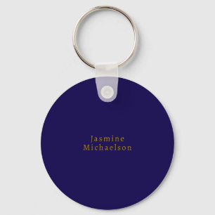 Dark Blue & Gold Niedlicher Minimalistischer Name Schlüsselanhänger