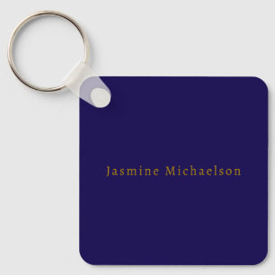 Dark Blue & Gold Niedlicher Minimalistischer Name Schlüsselanhänger
