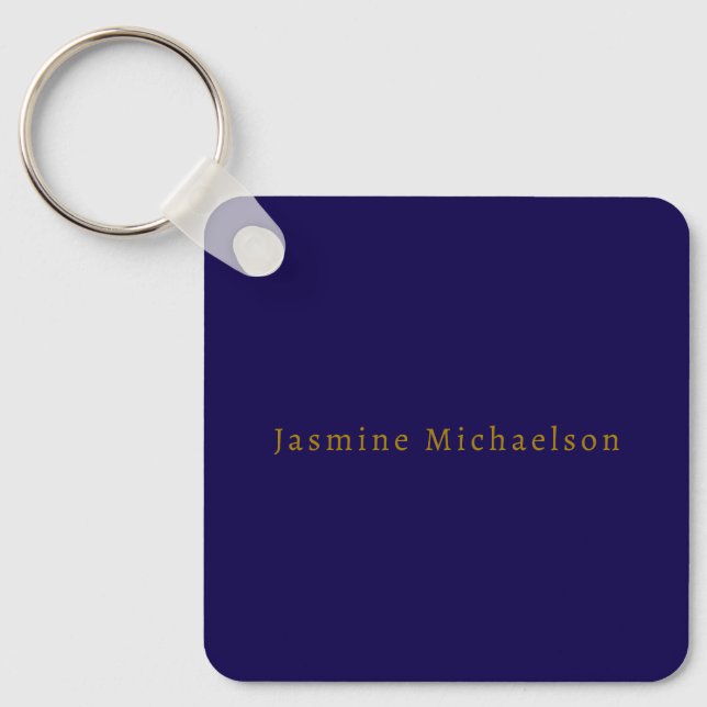 Dark Blue & Gold Niedlicher Minimalistischer Name Schlüsselanhänger (Vorderseite)